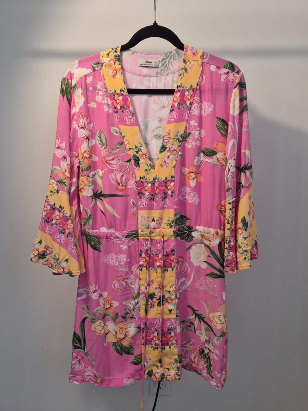 Maaji Pink Floral Kimono Mini Dress Cover Up Boho